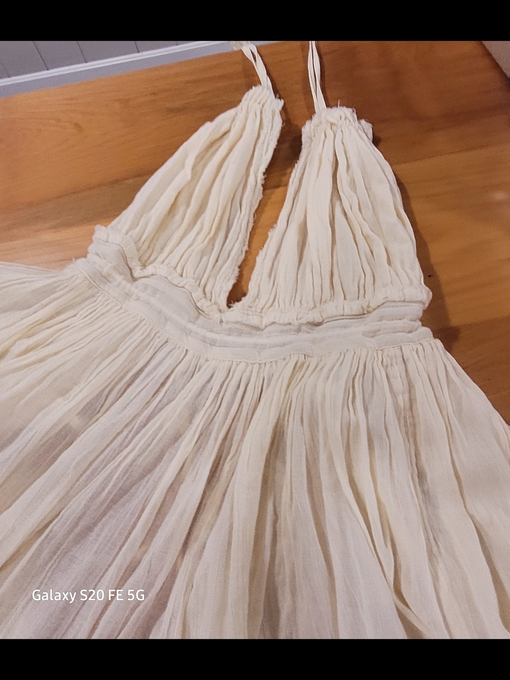 Free People 100 Degree Mini Tiered Halter Boho Dress Cream Color Med